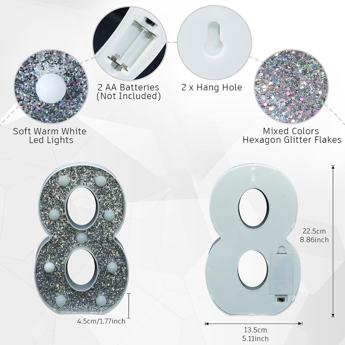 Glitter Light Up Signs, Marquee Light Letters for Table Decorations, Featuring Alphabet & Number