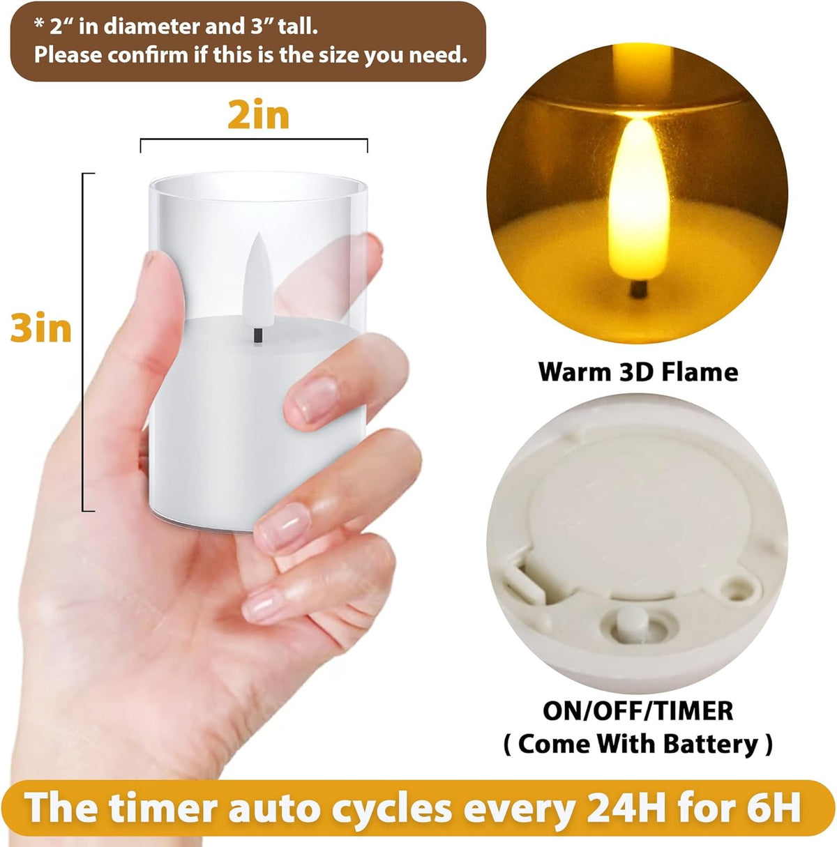 12Pack Flickering Flameless LED Candles with Timer, Battery Powered - Small Pillar & Votive, Clear
