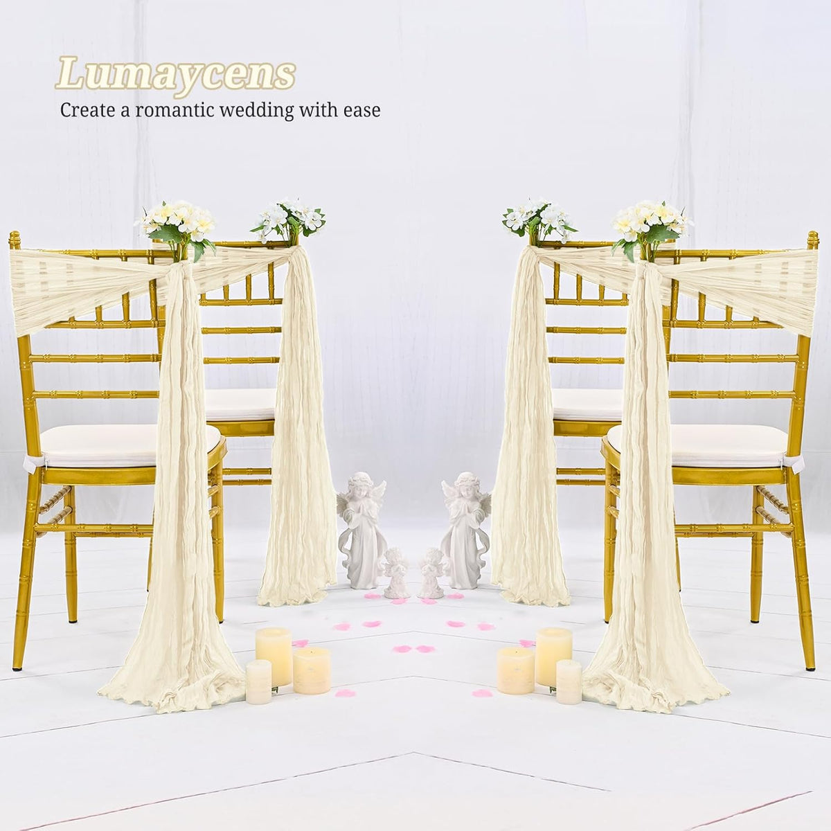 50 PCS Cheesecloth Chair Sashes Bows Wedding Aisle Decorations Chair Ribbon Ties Back Sash for