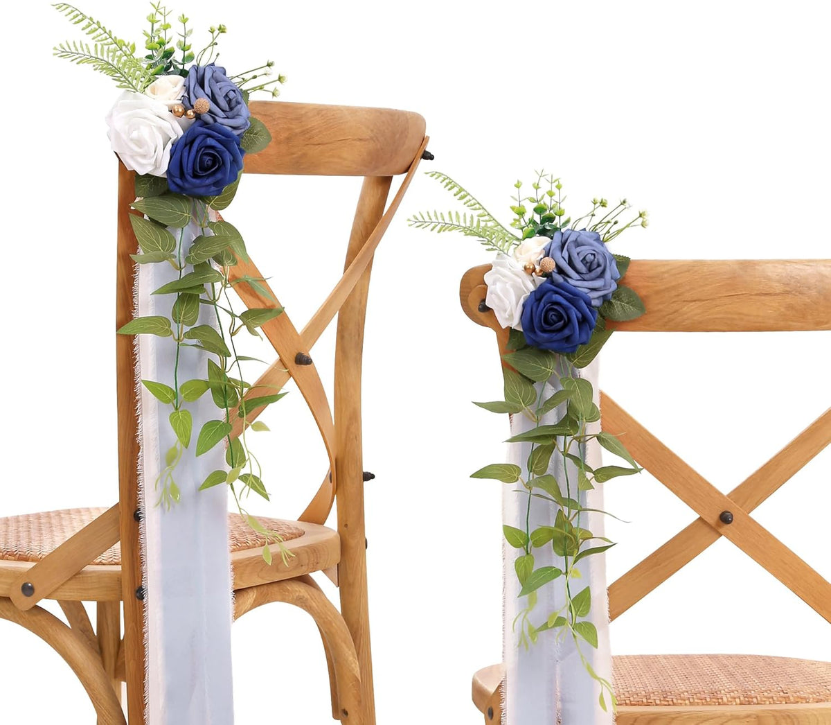 DORIS HOME Wedding Chair Decorations Blue Pew Flowers Set of 10 for Wedding Ceremony Party Aisle