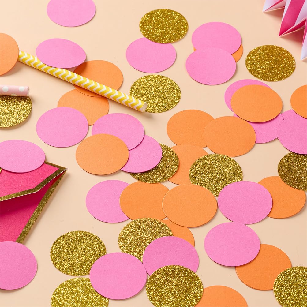 Hot Pink Orange and Gold Confetti Table Decoration for Baby Shower Valentine's Day Bachelorette