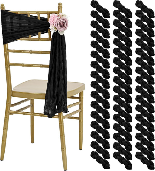 50 PCS Cheesecloth Chair Sashes, Bows Designed ChairSashes, 15.7x70 inch Chair Sashes for Aisle