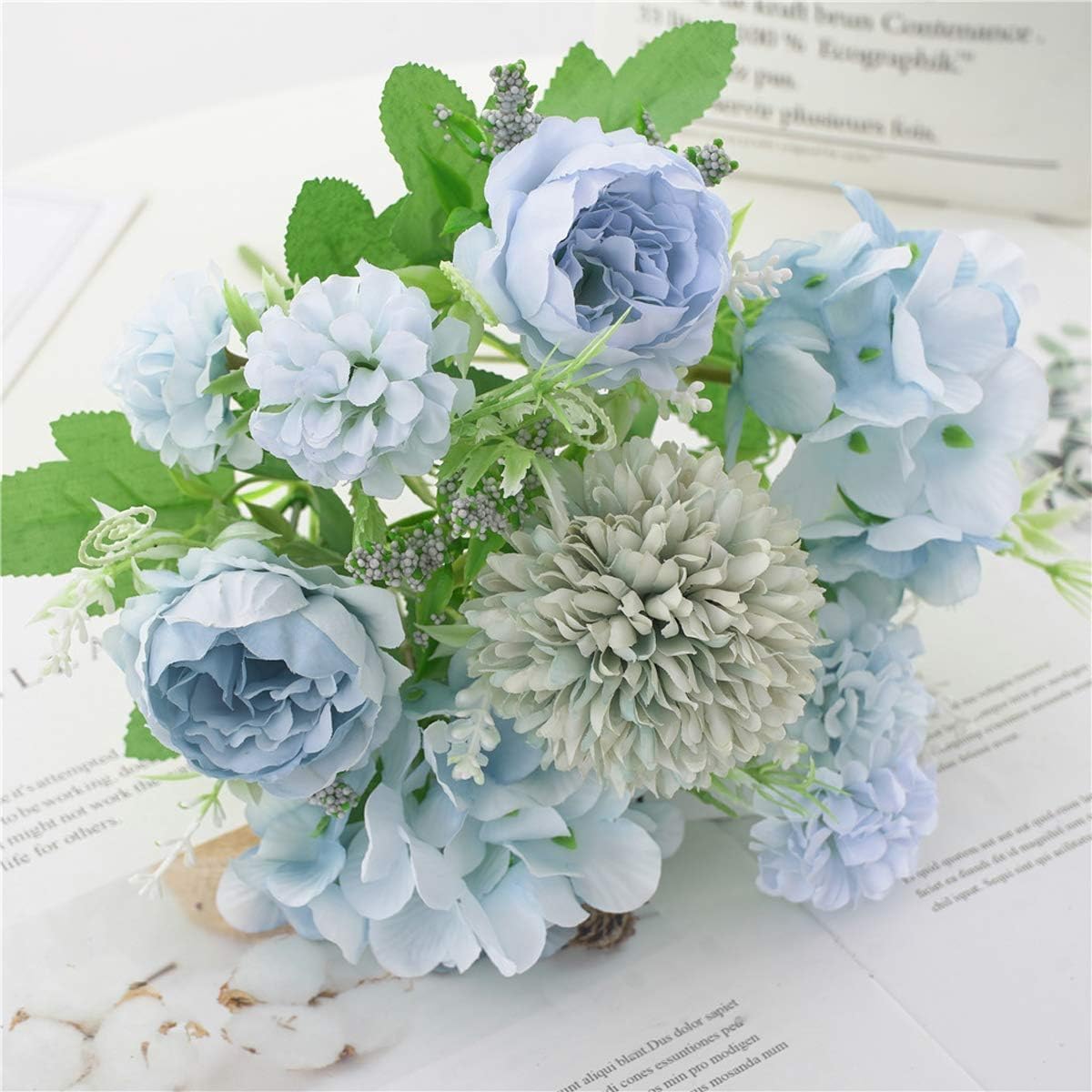 Artificial Flowers, Fake Peony Silk Hydrangea Bouquet Decor Plastic Carnations Daisy Realistic