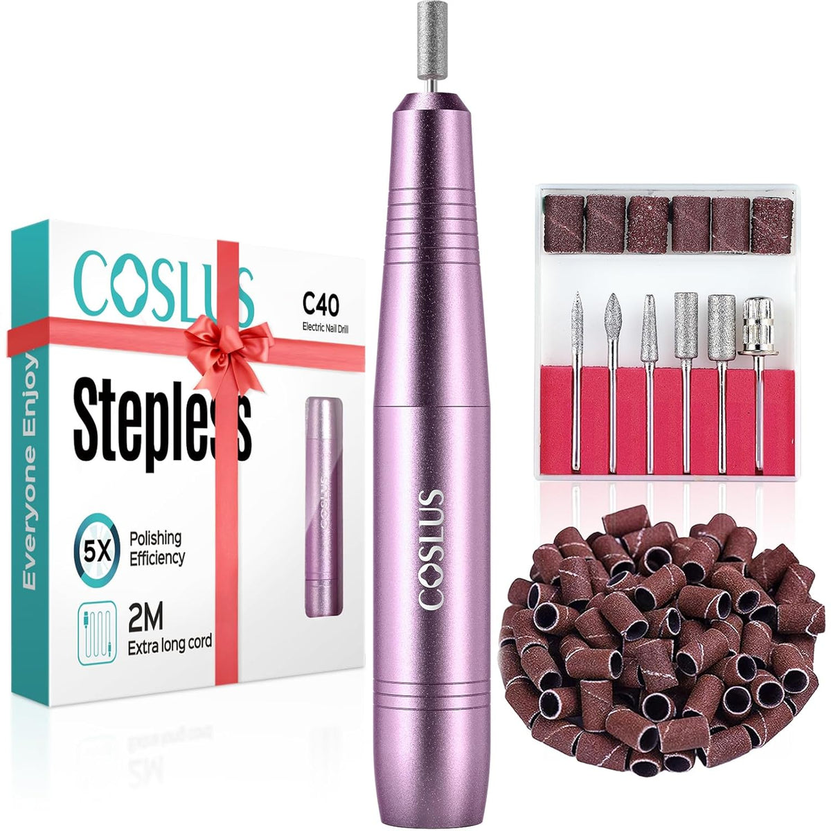 COSLUS Electric Nail Drill File Professional: for Acrylic Gel Dip Powder Nails Portable Nail