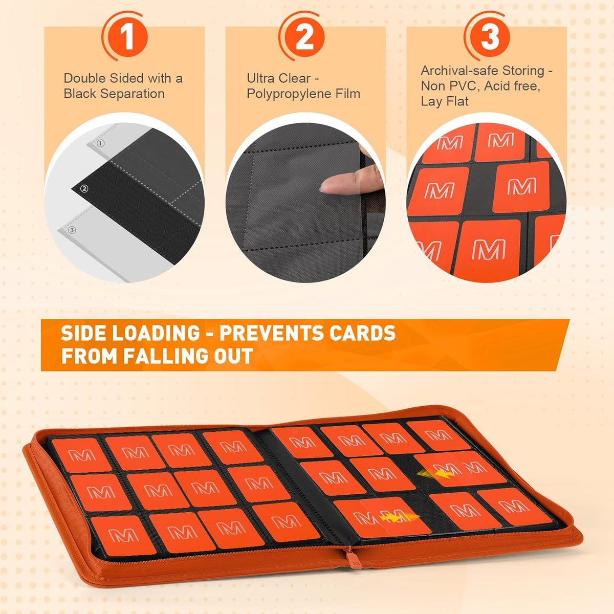 Premium Card Binder 12 Pocket for 720 Pockets Trading Card Binder, PU Zipper Card Collection Album