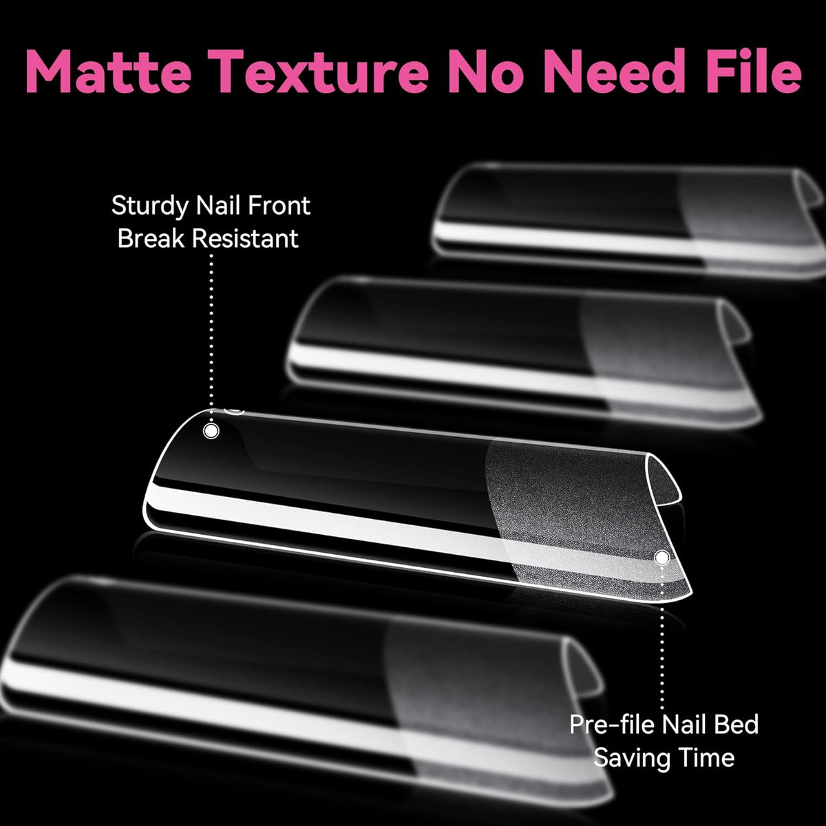UNA GELLA No C Curve Medium Square Nail Tips 504 Pcs Half Cover Square Gel Nail Tips Pre-file Half