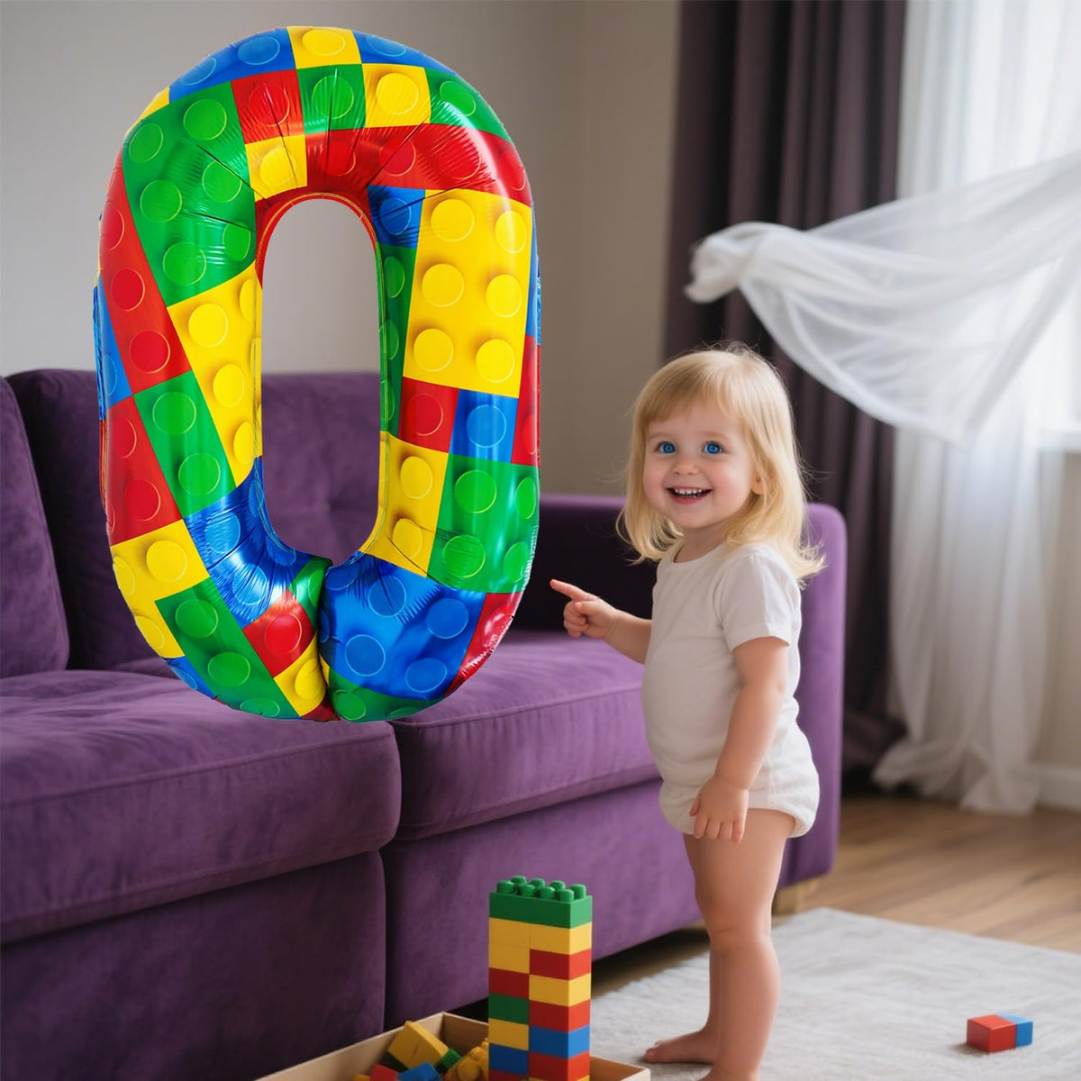32 Inch Stackable Block Number Balloon – Colorful Brick Building Themed Big Helium Digits for Kids