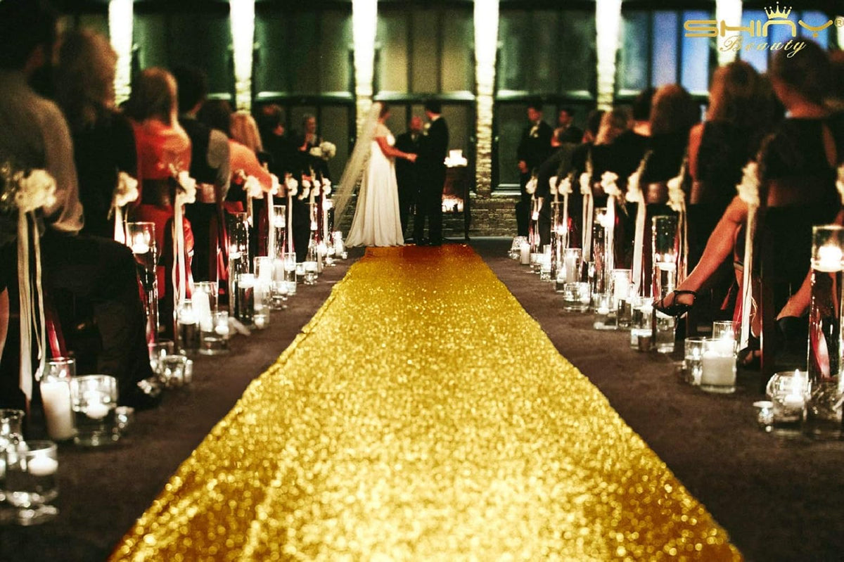 ShinyBeauty Gold Aisle Runner-4FTx15FT-Sequin Aisle Runners Carpet Aisle Runner Outdoor Bridal