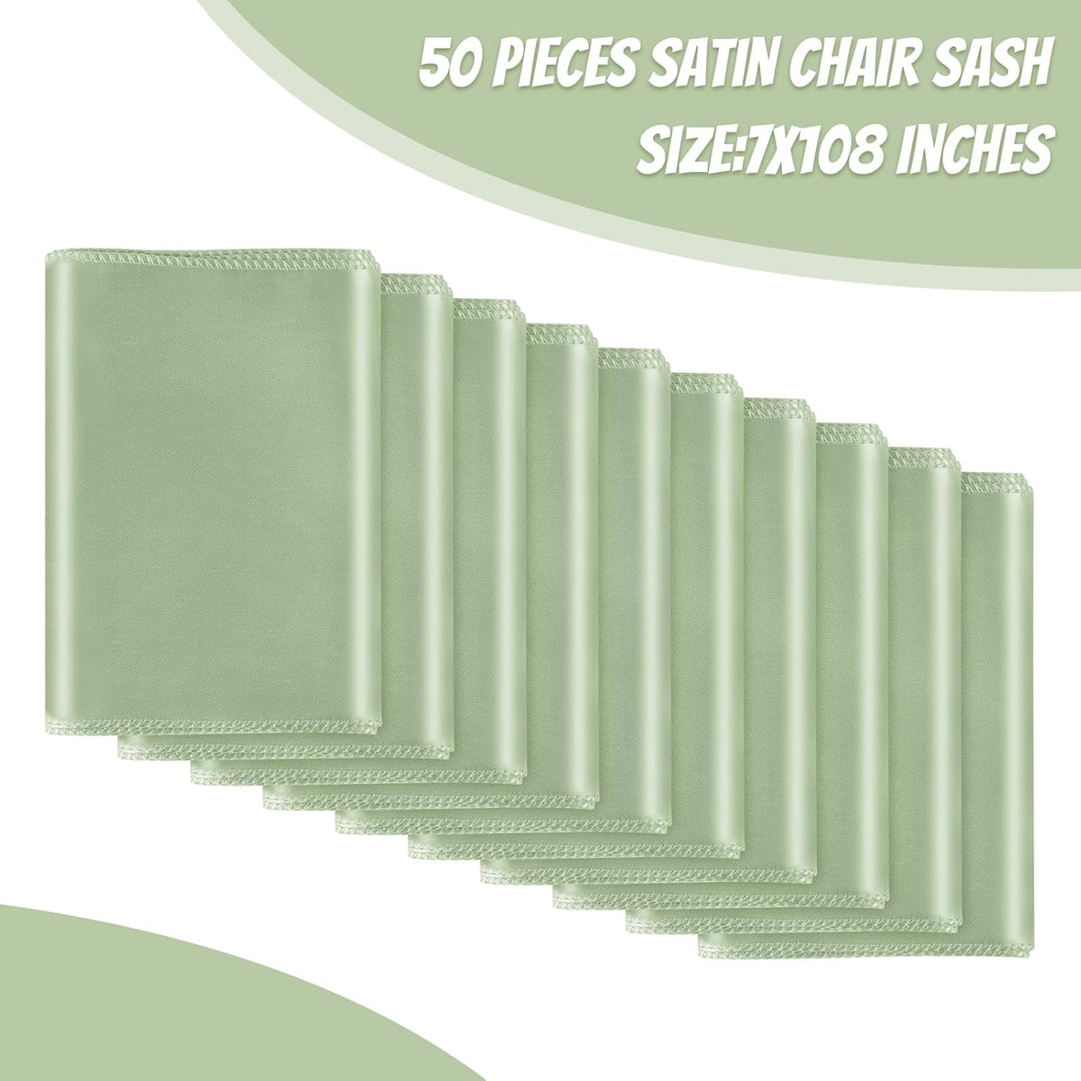 50 PCS Sage Green Satin Chair Sashes Bows Universal Chair Ribbon Ties Back Sash for Wedding Party