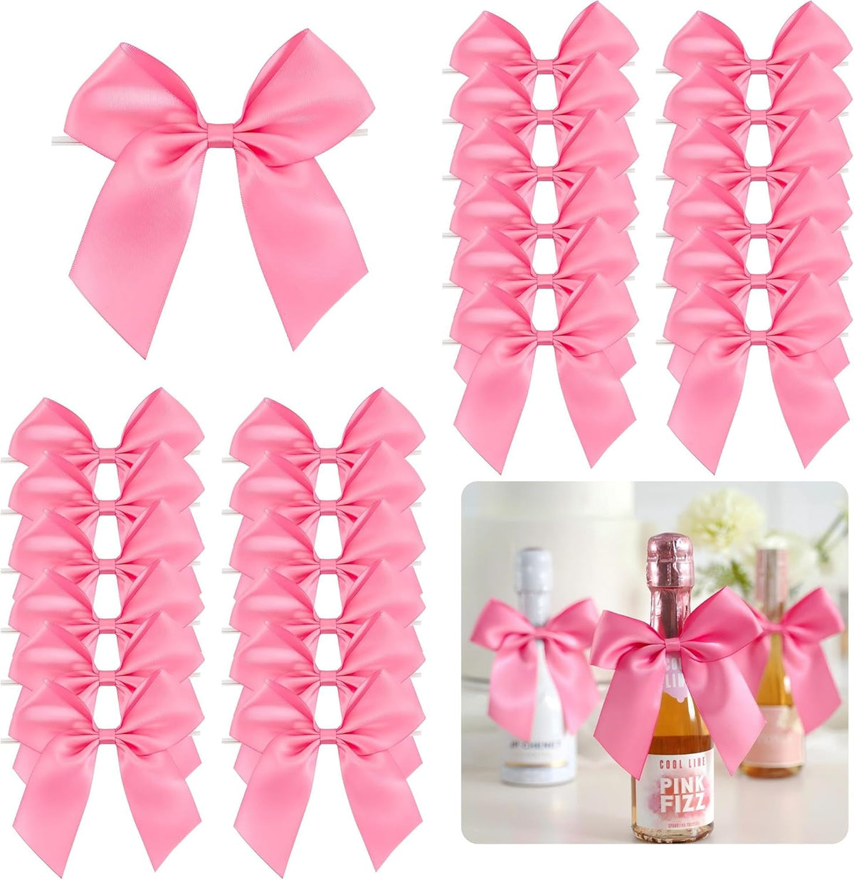 4.5" Satin Ribbon Hot Pink Bows for Gift Wrapping, Twist Tie Bows, Cute Bows for Crafts, Party