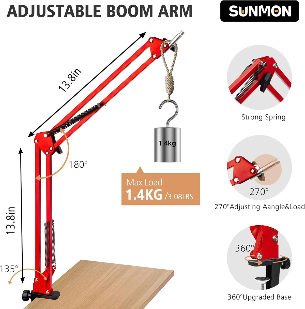 SUNMON HyperX QuadCast Boom Arm - Upgraded Red Boom Arm with Windscreen, Sound Insulation and Noise