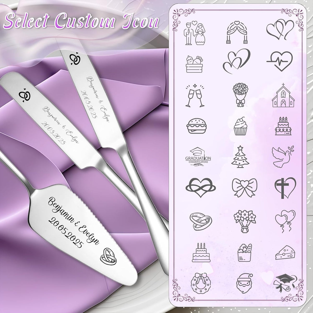 Custom Wedding Cake Knife and Server Set,Personalised Cake Serving Kit,Engraved Cake Cutting Set