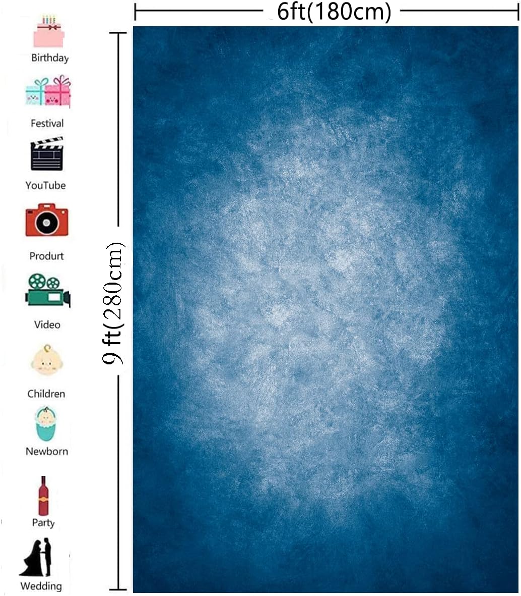 6x9ft Dark Blue Gradient Portrait Photo Backdrops Bright Center Abstract Photography Backdrop for