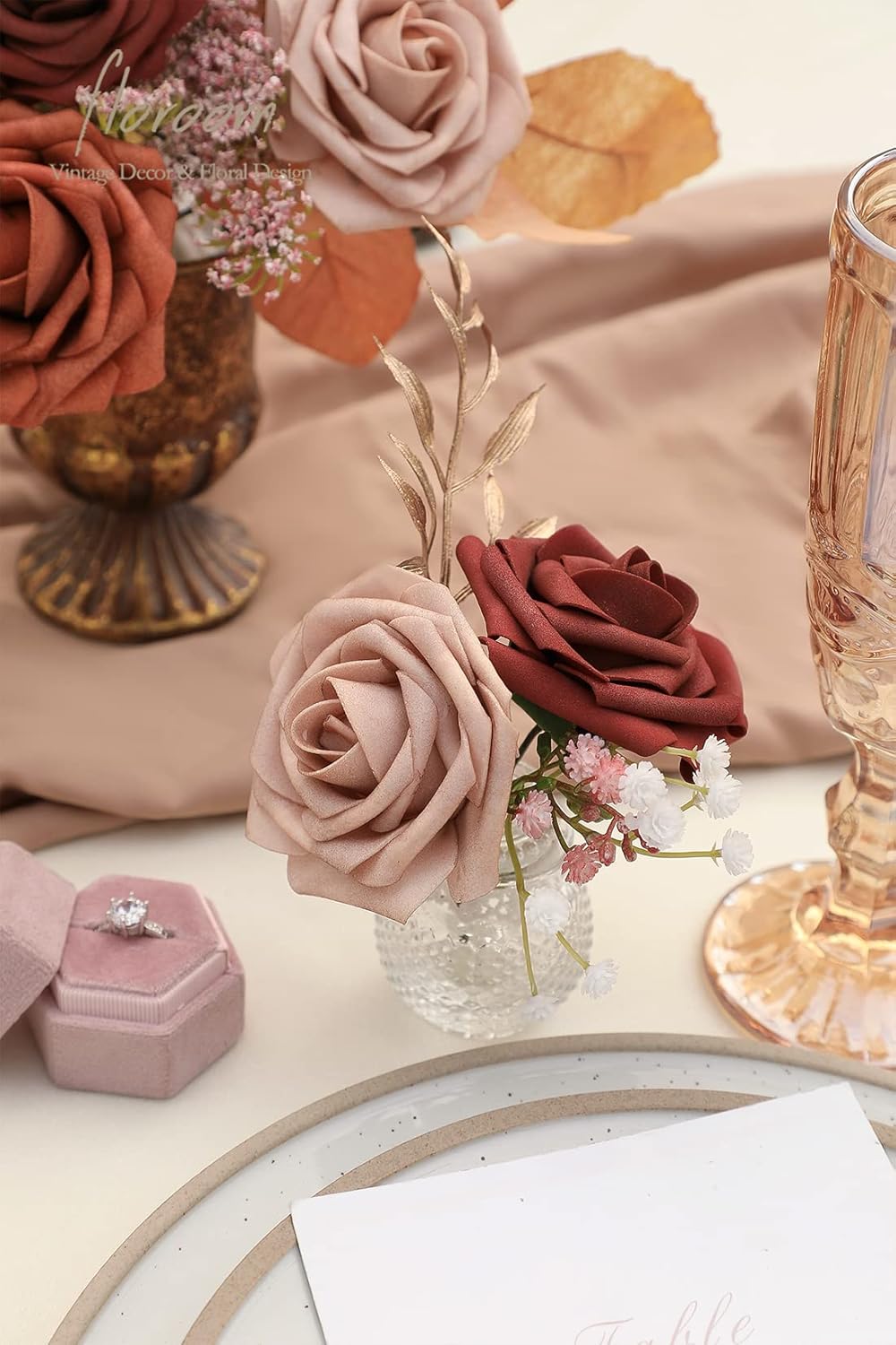 Floroom Artificial Flowers 25pcs Real Looking Terracotta Ombre Colors Foam Fake Roses with Stems