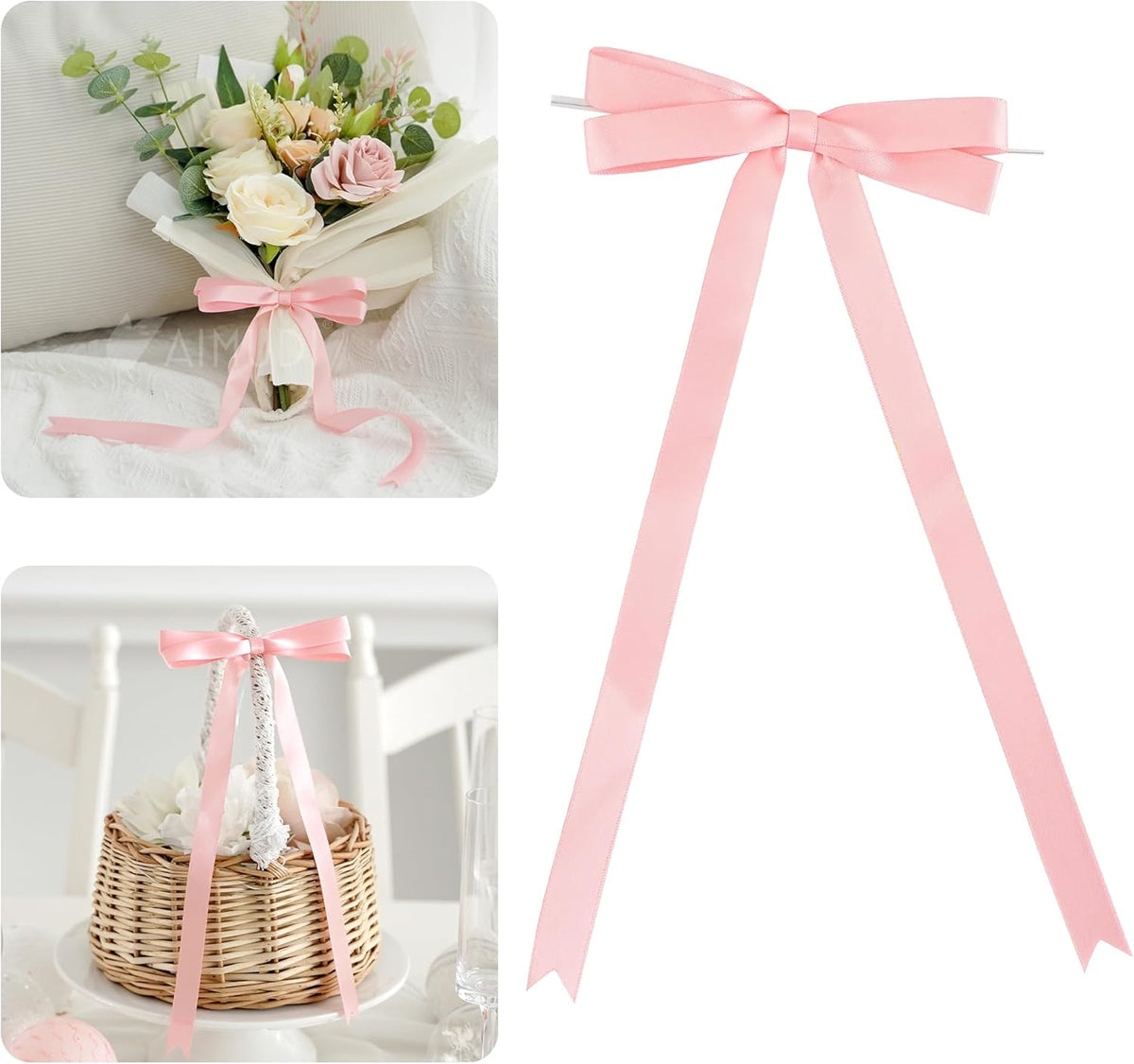 AIMUDI Baby Pink Bows 5 × 10" Satin Bows for Gift Wrapping Twist Tie Bows Premade Ribbon Bows for