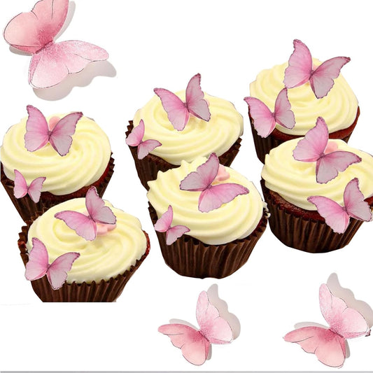 YOcity 48Pcs Edible Butterflies Cake Cupcake Toppers Pink Wafer Paper Butterfly Cake Decorations