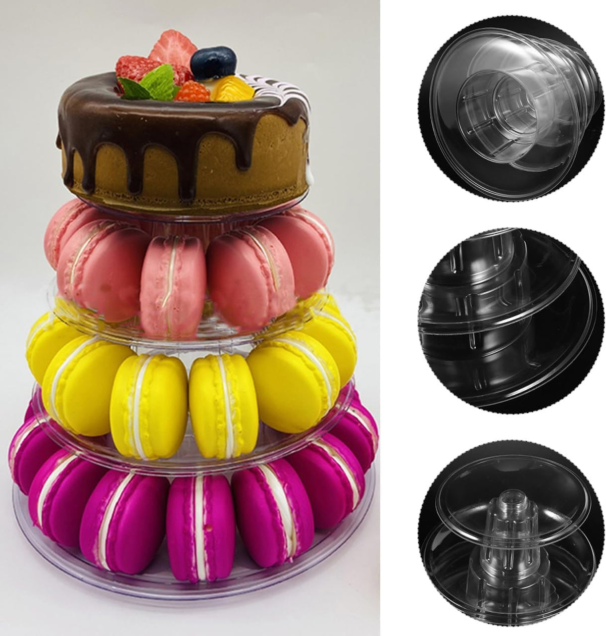 DOITOOL Macaron Tower Stand 4 Tier Transparent Plastic Round Macaron Tower Display Stand for French
