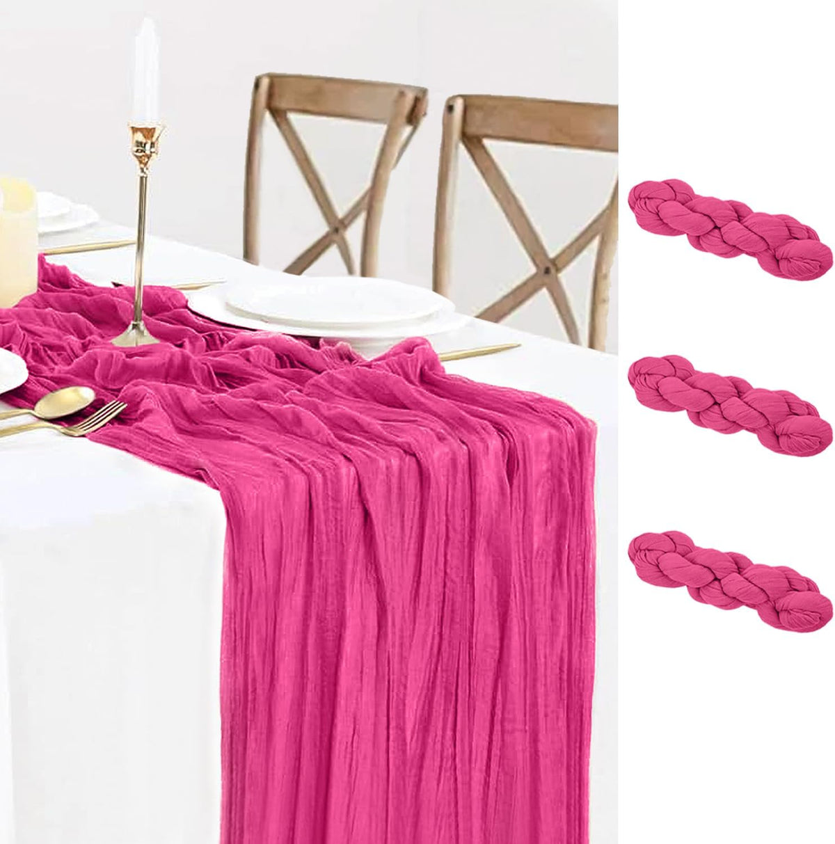 3 Pack Hot Pink Cheesecloth Table Runner Summer Sheer Fuschia Cheese Cloth Table Runner Boho Gauze
