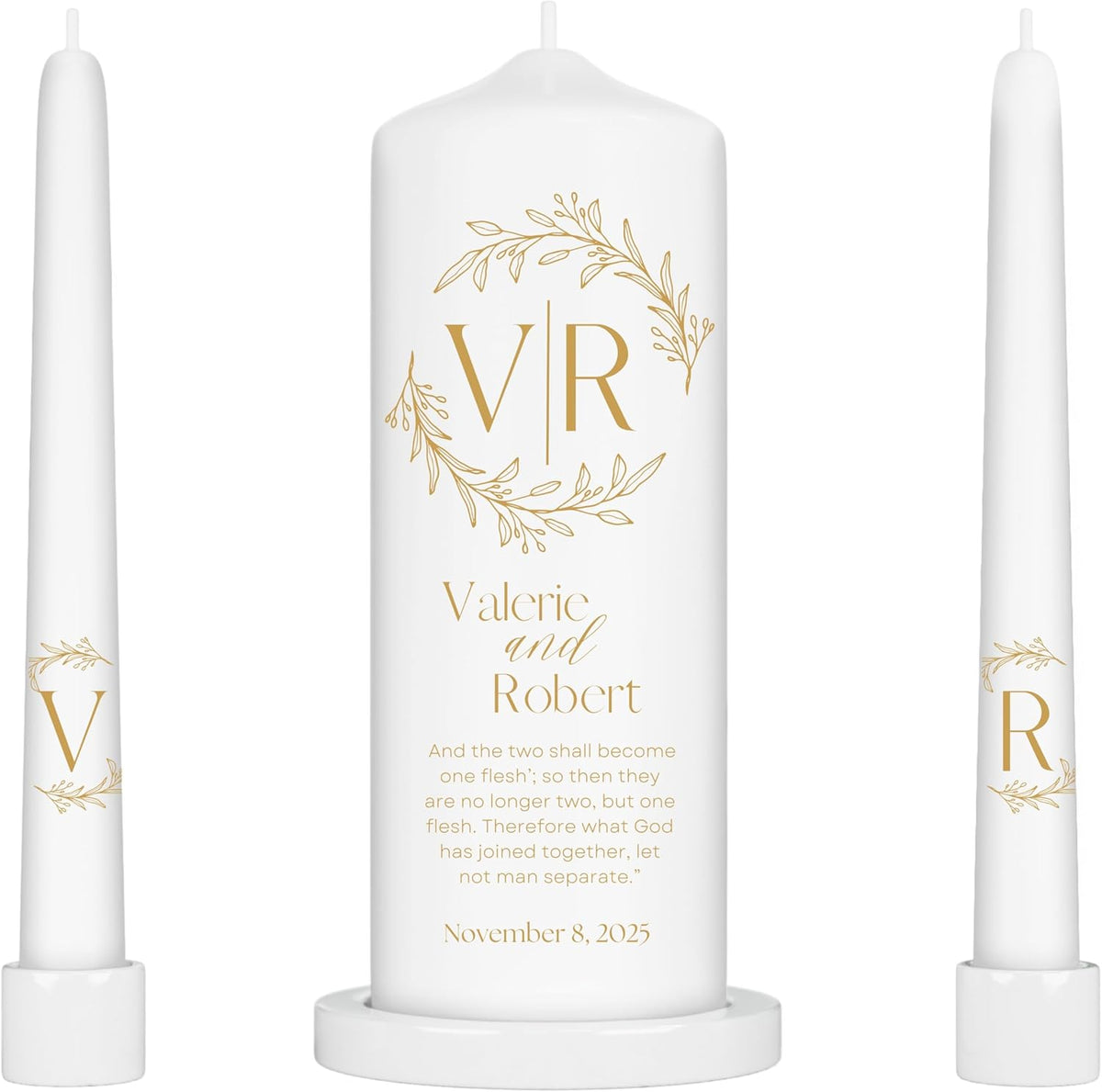 Unity Candles for Wedding, Modern Unity Set, Custom and Personalized Pillar and Taper Candles with