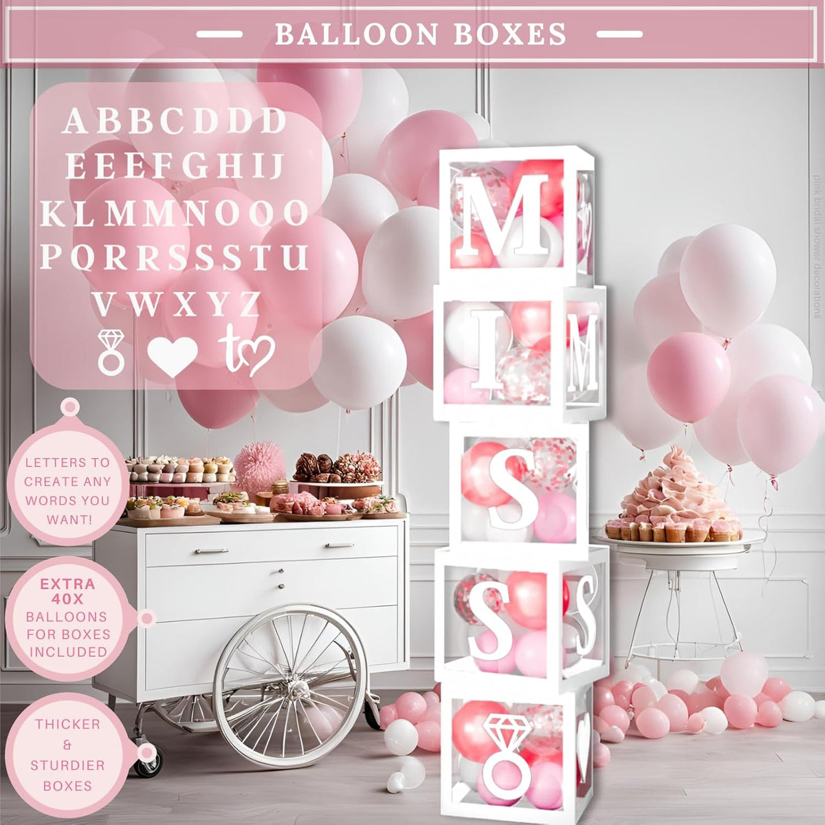 188 pc Pink Bridal Shower Decorations - Includes Balloon Arch & Boxes with A-Z Letters & More