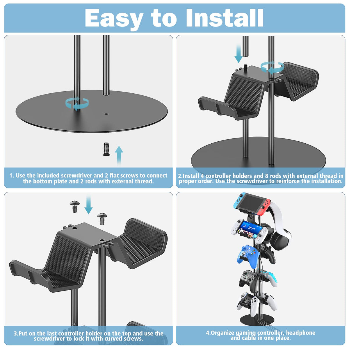Kytok Gamer Gifts, Headset Stand 5 Tiers with Cable Organizer, Controller Stand Compatible with
