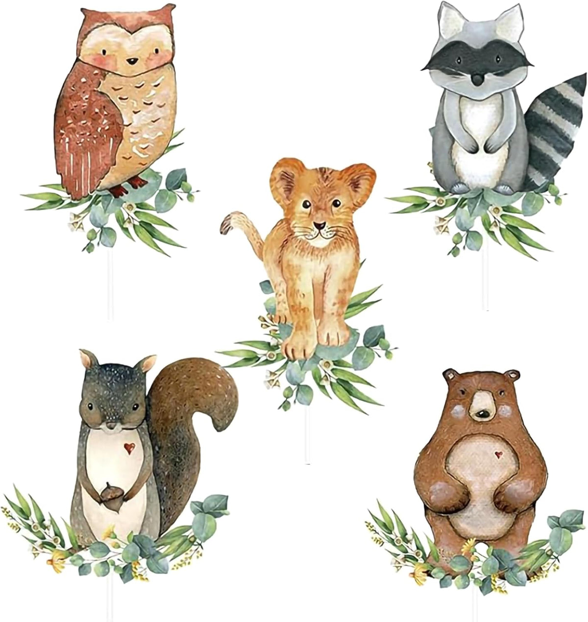 54-Piece Woodland Animal Cupcake Toppers – Neutral Forest Creatures Cake Picks for Baby Shower &