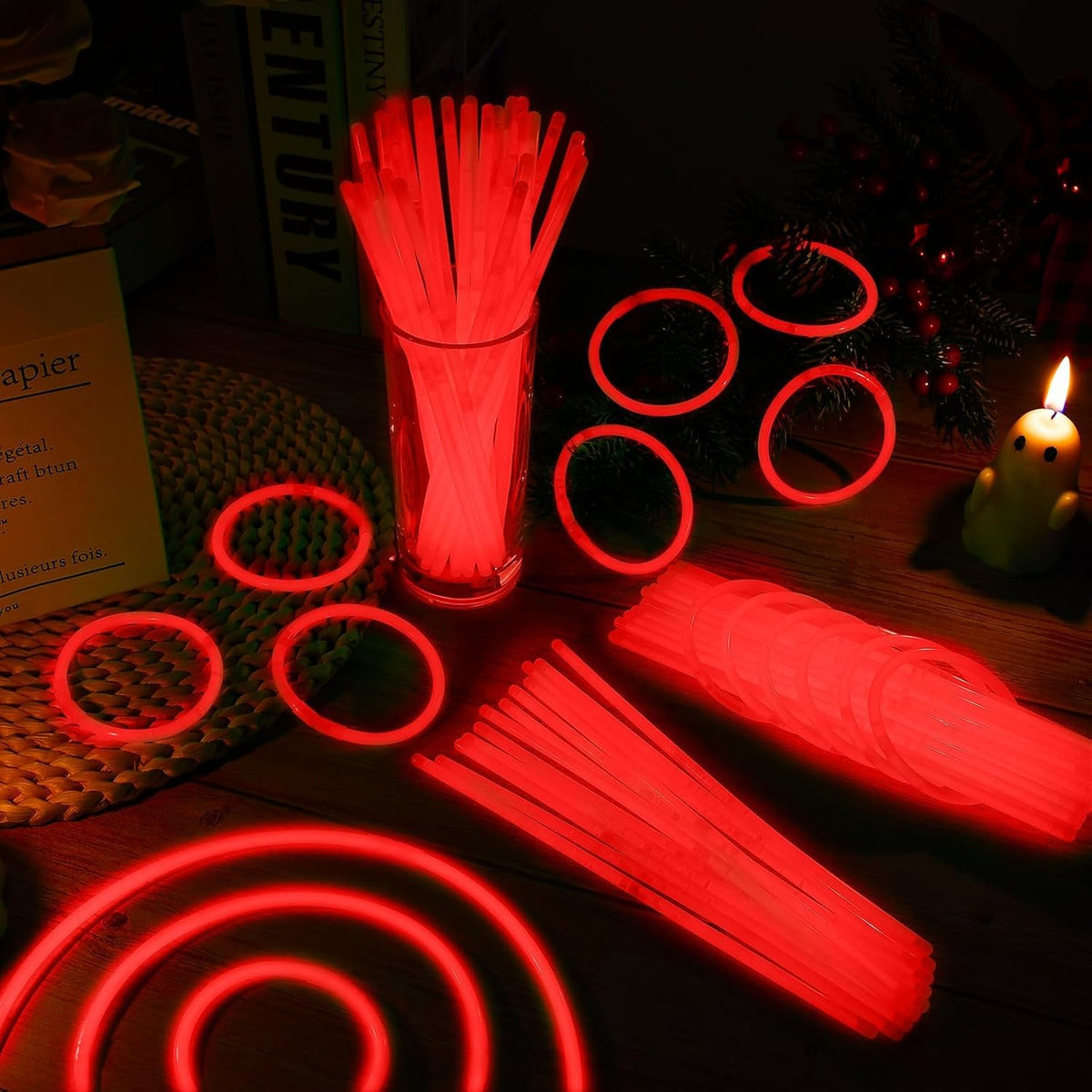 60 Pack 8” Red Glow Sticks Bulk with 60 Connectors Neon Glow In The Dark Party favors Supplies for