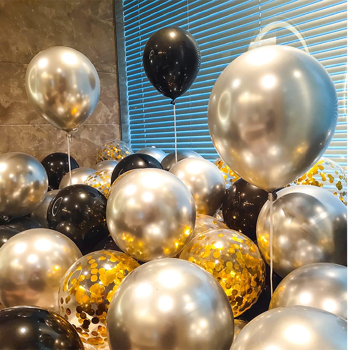 50pcs Gold Foil Confetti Balloons,12 inch Latex Balloon with Gold Confetti Inside for Birthday