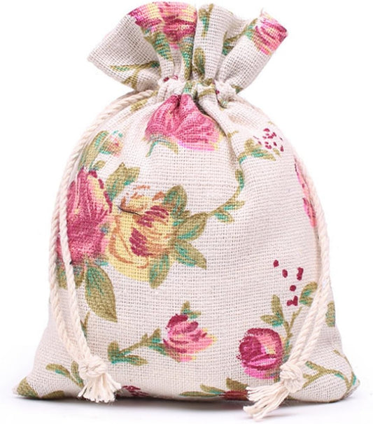 KUPOO 50PCS Rose Drawstring Bags Burlap Flower Pouch Bags Gift Bags Jewelry Pouches for DIY Craft
