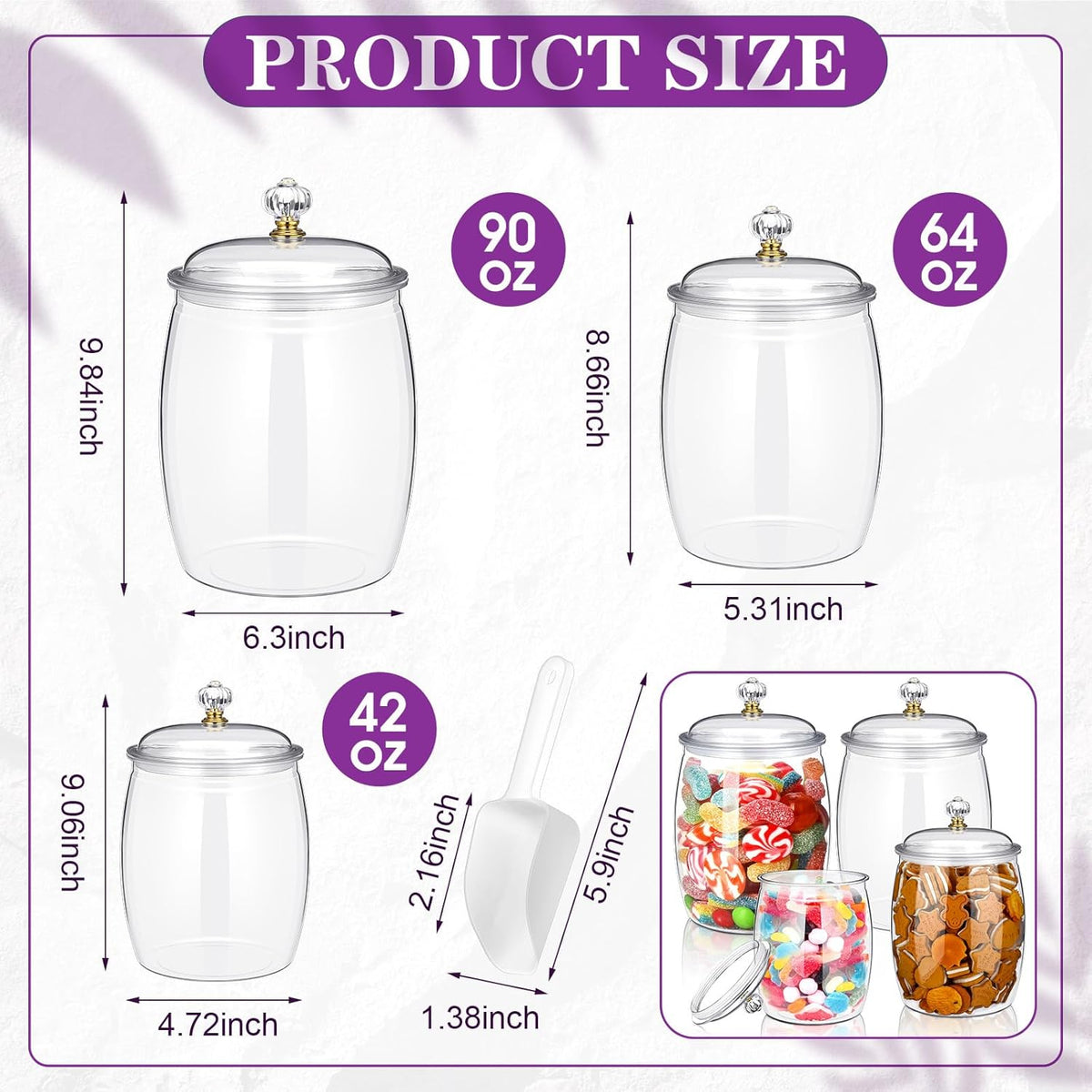 Nuogo 4 Pcs Plastic Candy and Cookie Jars with Lids Clear Cookie Container Candy Jars Large