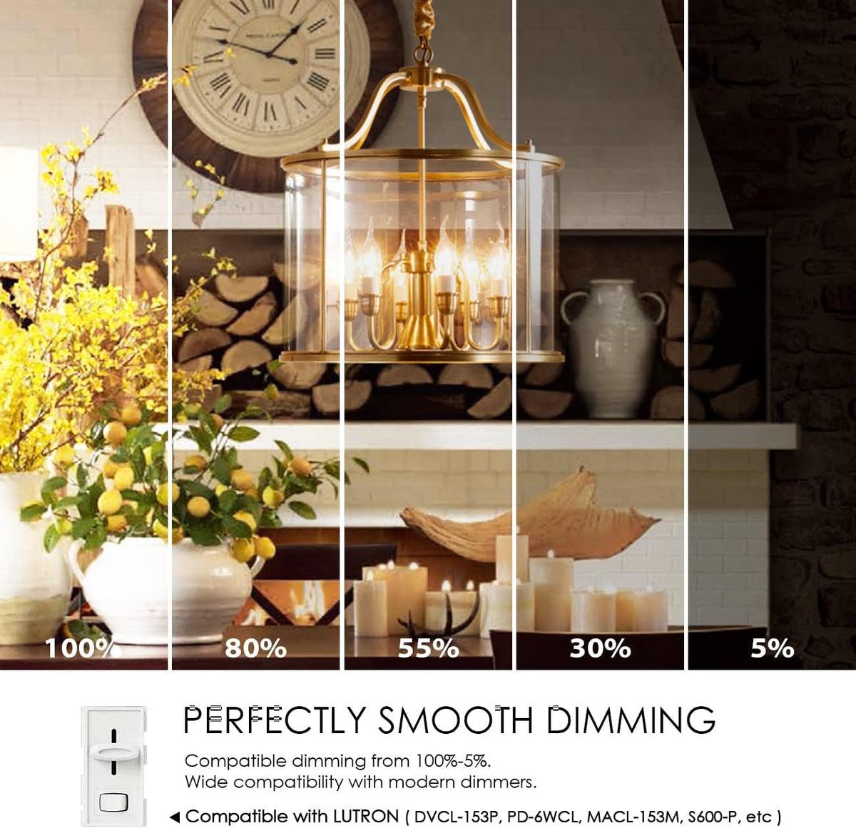 LVWIT Flame Tip LED Filament Bulb Candelabra E26 Base Dimmable 4.5W (60W Equivalent) B11 Chandelier