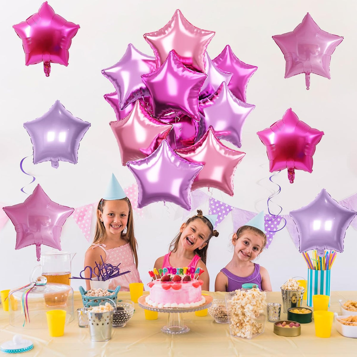 Purple Pink Star Foil Balloons Set, 18 Inch 12 Pcs Lavender Pink Pentagram Aluminum Foil Balloons