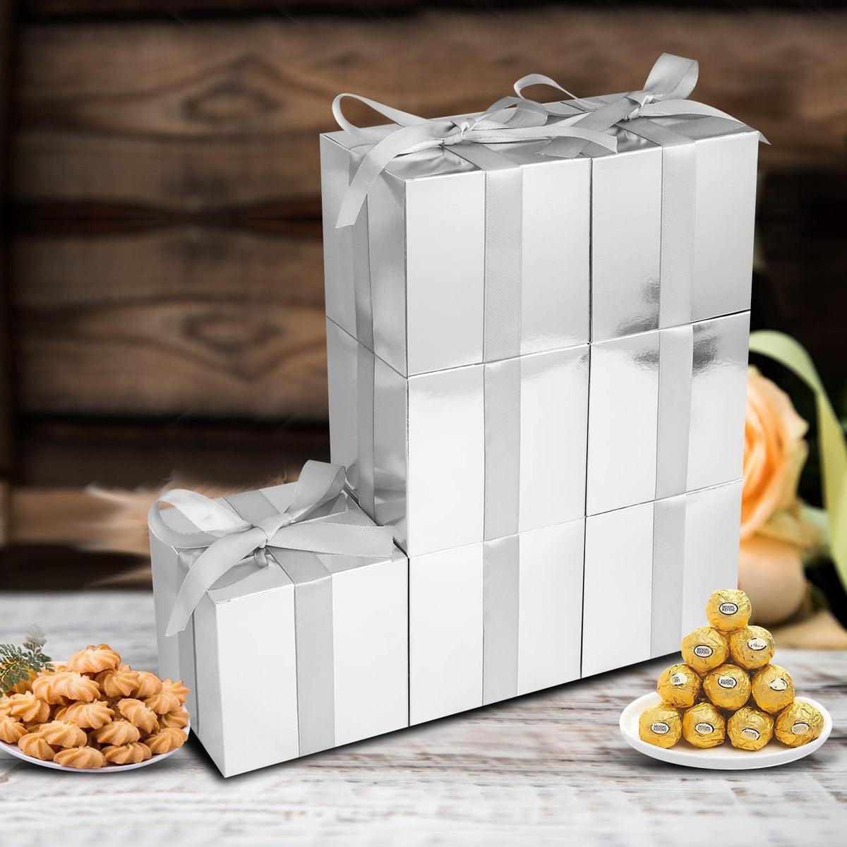 100 Pack Small Gift Boxes, 2x2x2 Inches Favor Boxes Silver Paper Gift Boxes with Lids for Presents