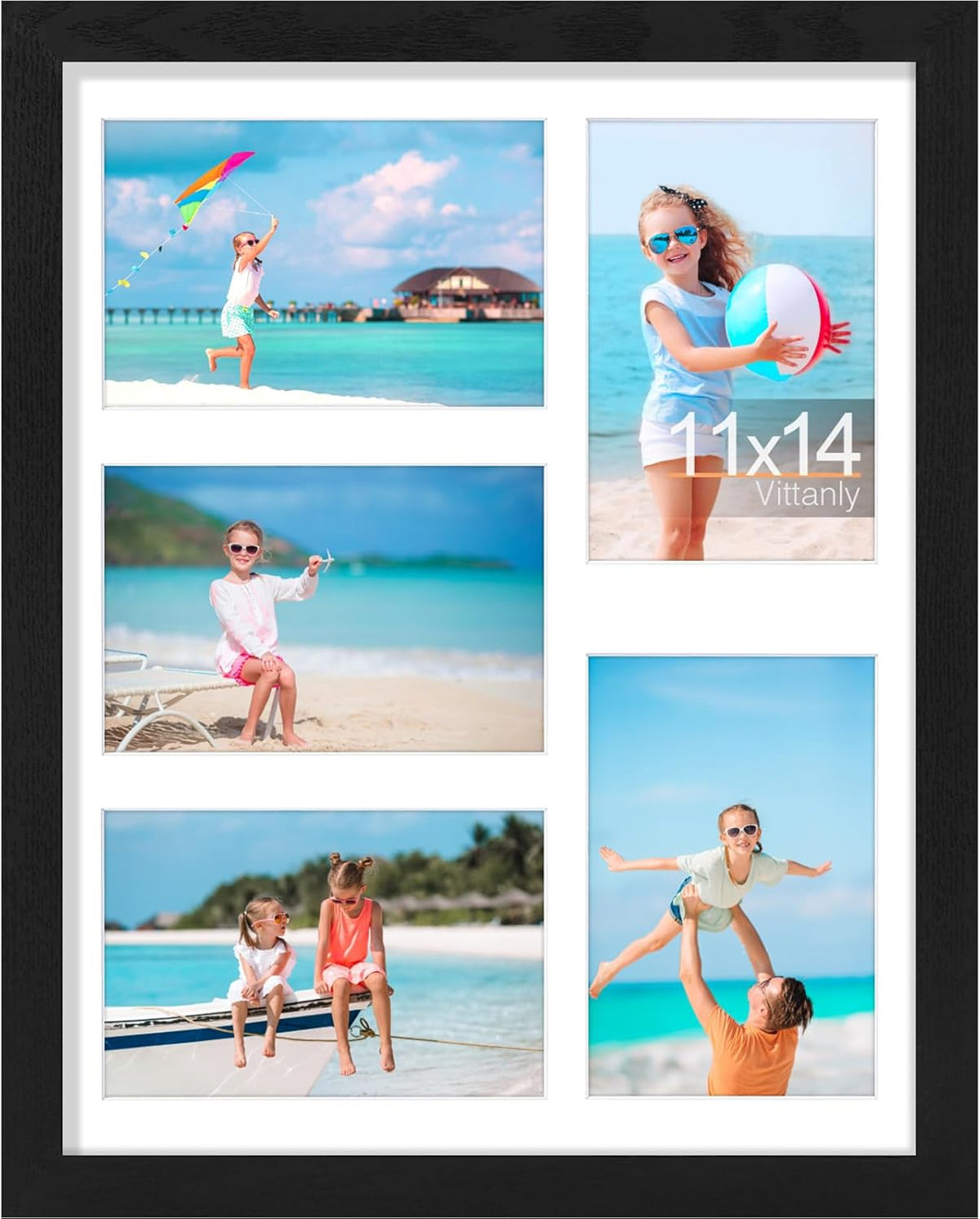 Vittanly 11x14 Collage Picture Frame, Displays 5Pcs 4x6 Pictures with Mat, Picture Frames Collage