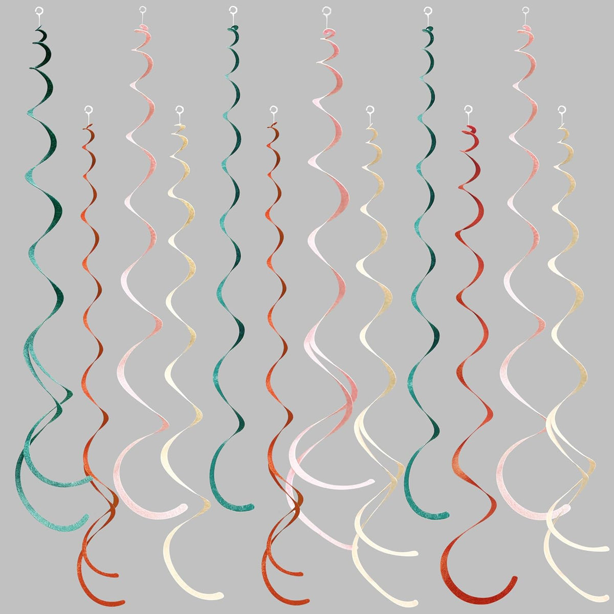 36 Pcs Boho Hanging Swirl Decorations Aqua Green Orange Pink Beige Felt Swirl Streamer Spiral