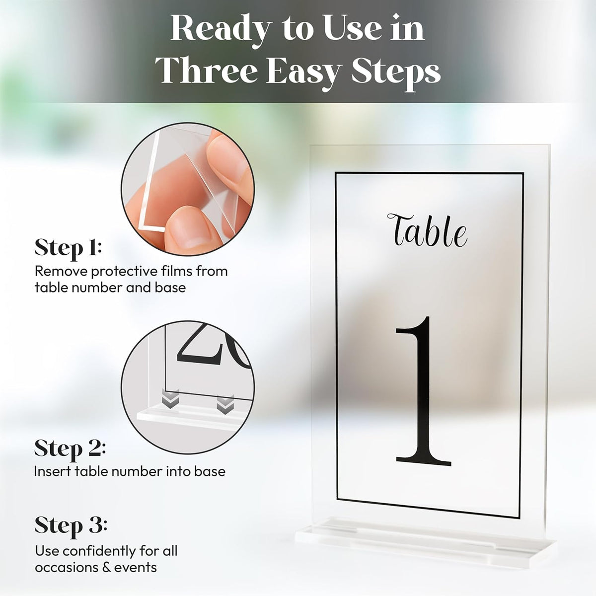 Acrylic Table Numbers 1-20 with Stand, Printed Black Font on 4x6 inch Acrylic, Clear Table Number