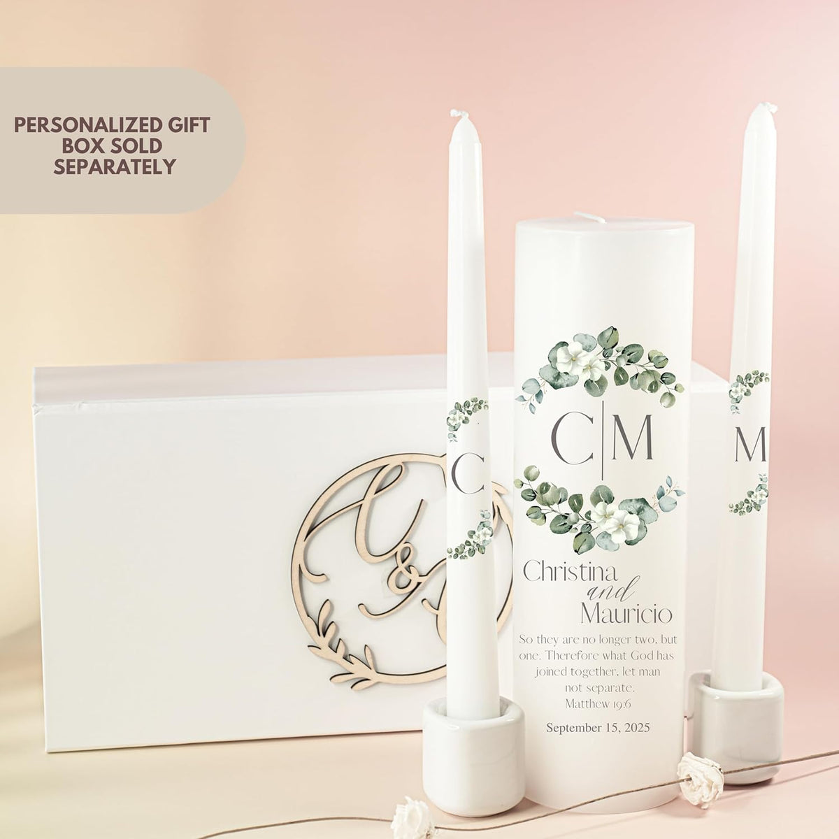 Unity Candles for Wedding, Modern Unity Set, Custom and Personalized Pillar and Taper Candles with