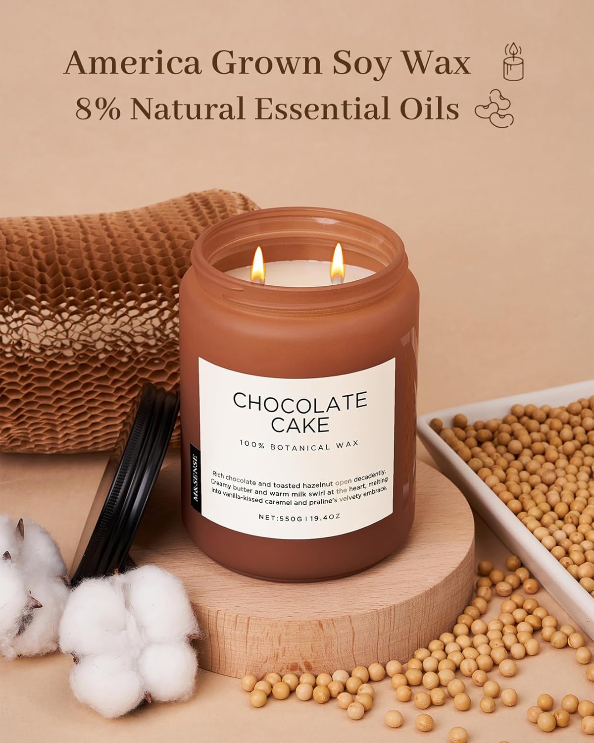 M&SENSE Chocolate Layer Cake Scent Candles, Large 19.4oz Natural Soy Wax 110 Hours Burn Time Clean