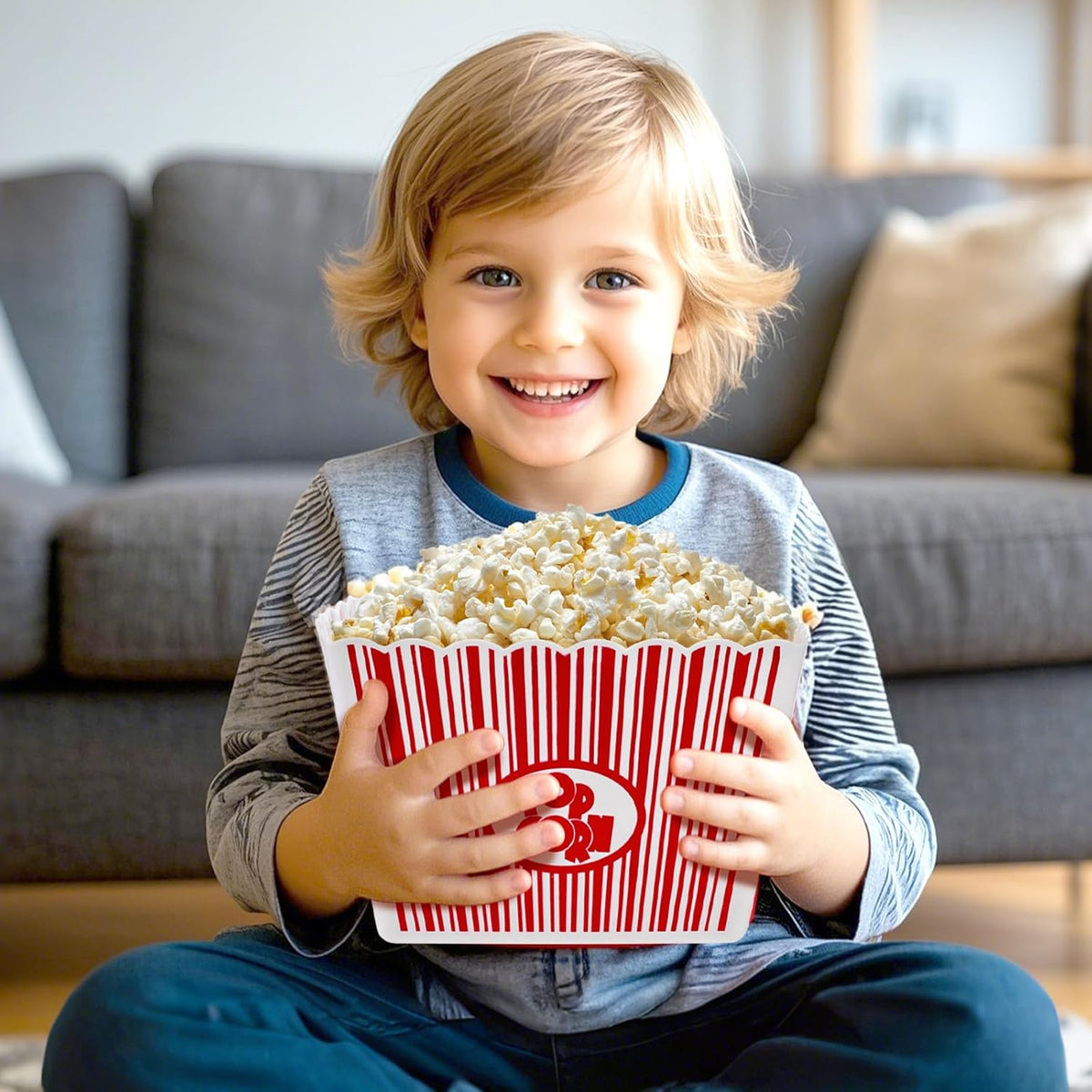 Hedume 6 Pack Popcorn Containers, Plastic Movie Theater Style Popcorn Container Set, Red & White