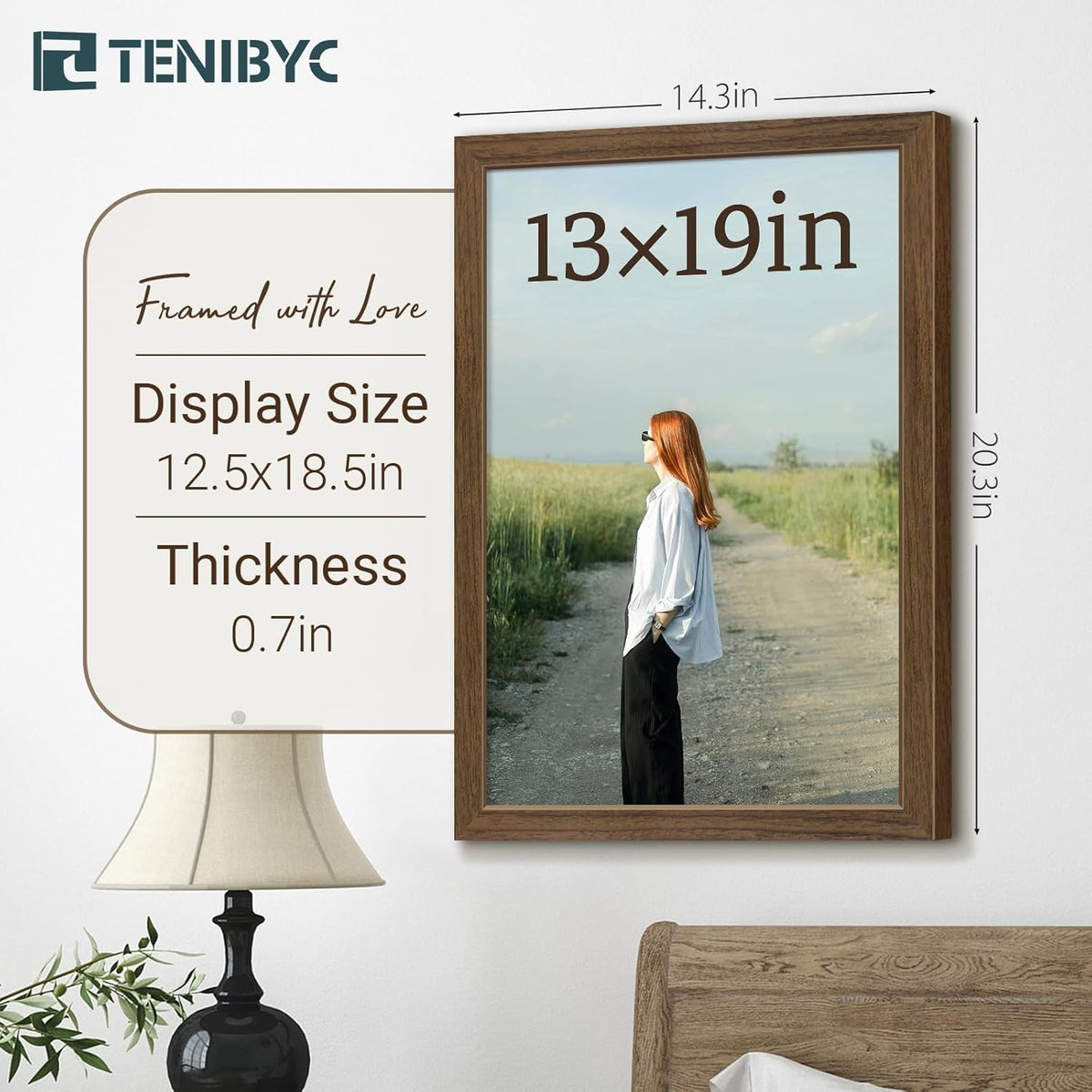 13x19 Picture Frame 3 Pack - Brown Woodgrain, Wood Photo Frame, HD Tempered Glass, Wall Gallery