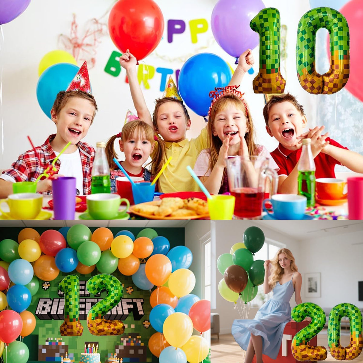 Pixel & TNT Theme 40in Giant Number Balloons - Foil Mylar Birthday Party Decorations for Kids