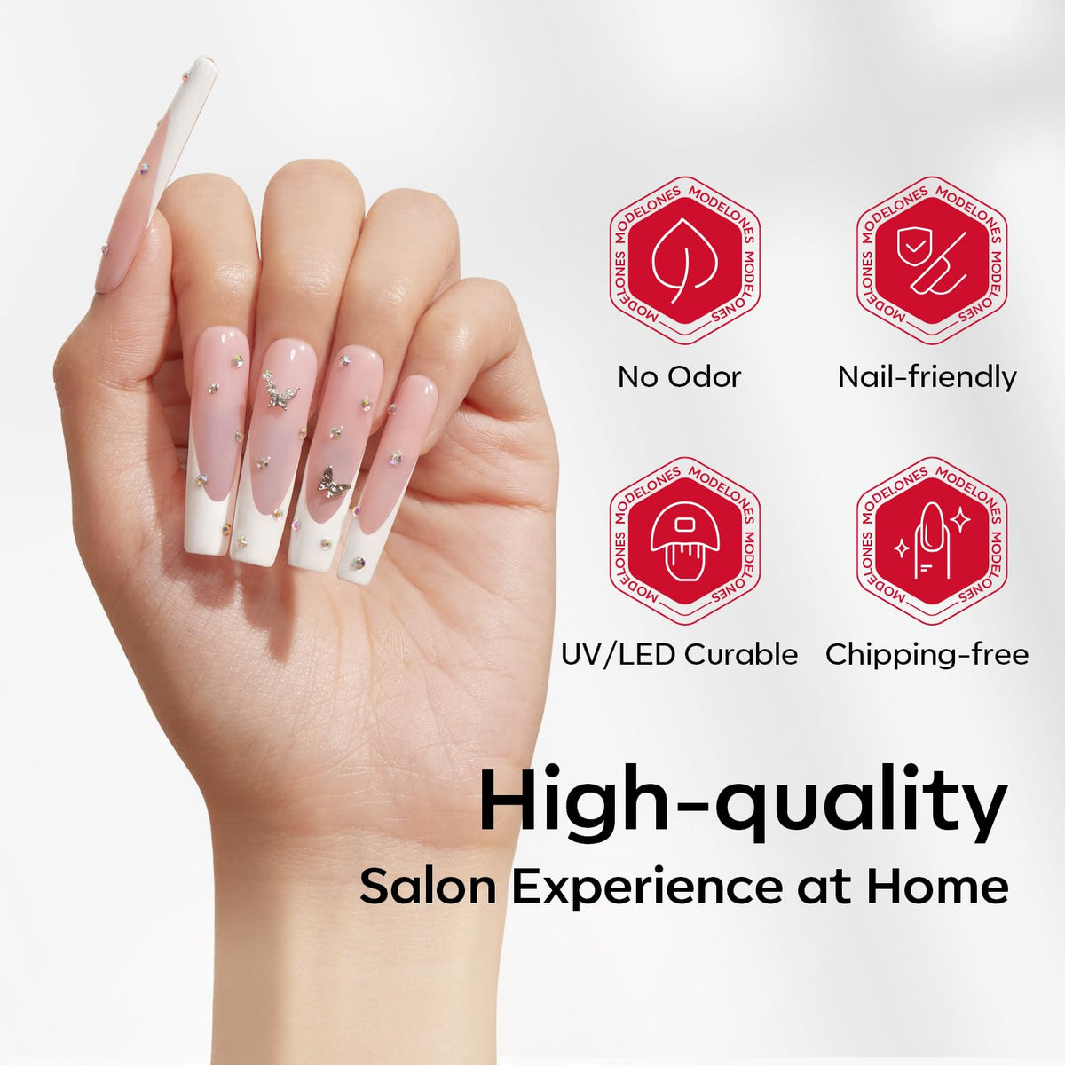 modelones Long Square Nail Tips, 2XXL Straight No C Curve Half Cover Soft Gel Tips Pre-shaped