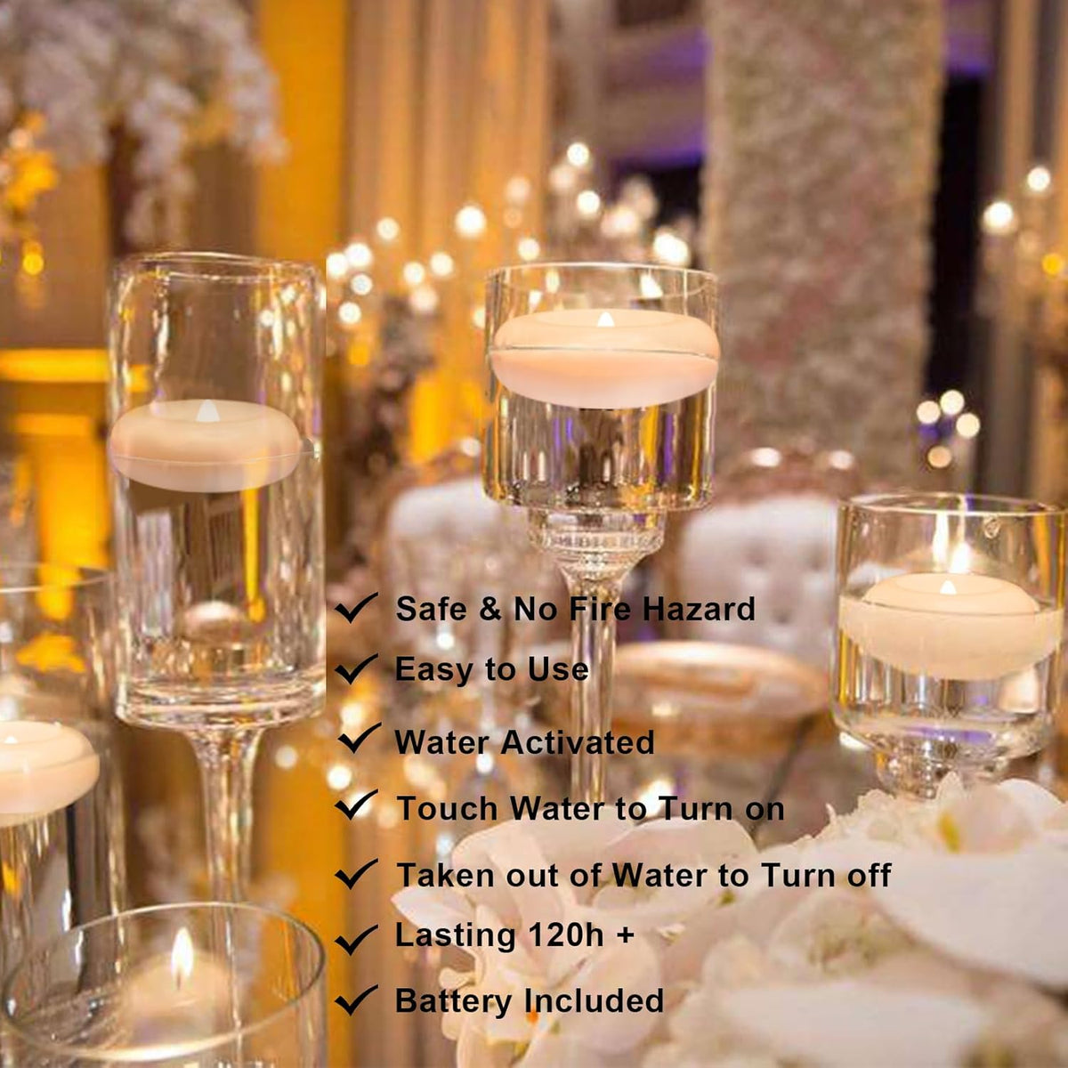 Aignis 48pcs Flameless LED Floating Candles, 120+ Hours Glow Time, 3 Inch Plastic Battery Operated