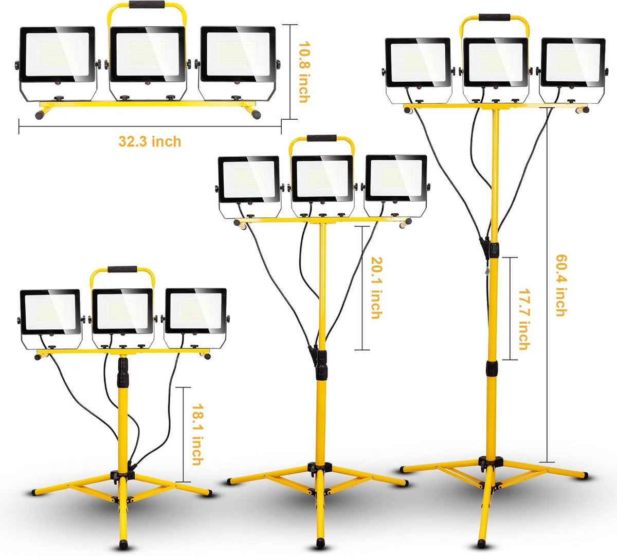 30000 Lumen Work Lights with Stand, 300W Three Head LED Work Light, Waterproof Lamp with Individual