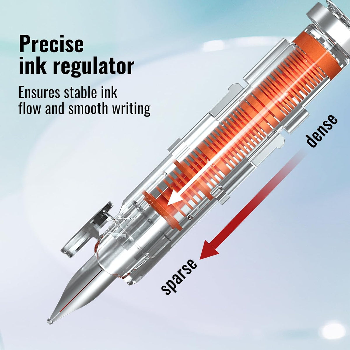 WRITECH Clictek Fountain Pen Retractable: Medium Nib Blue Ink Transparent Barrel Includes 5