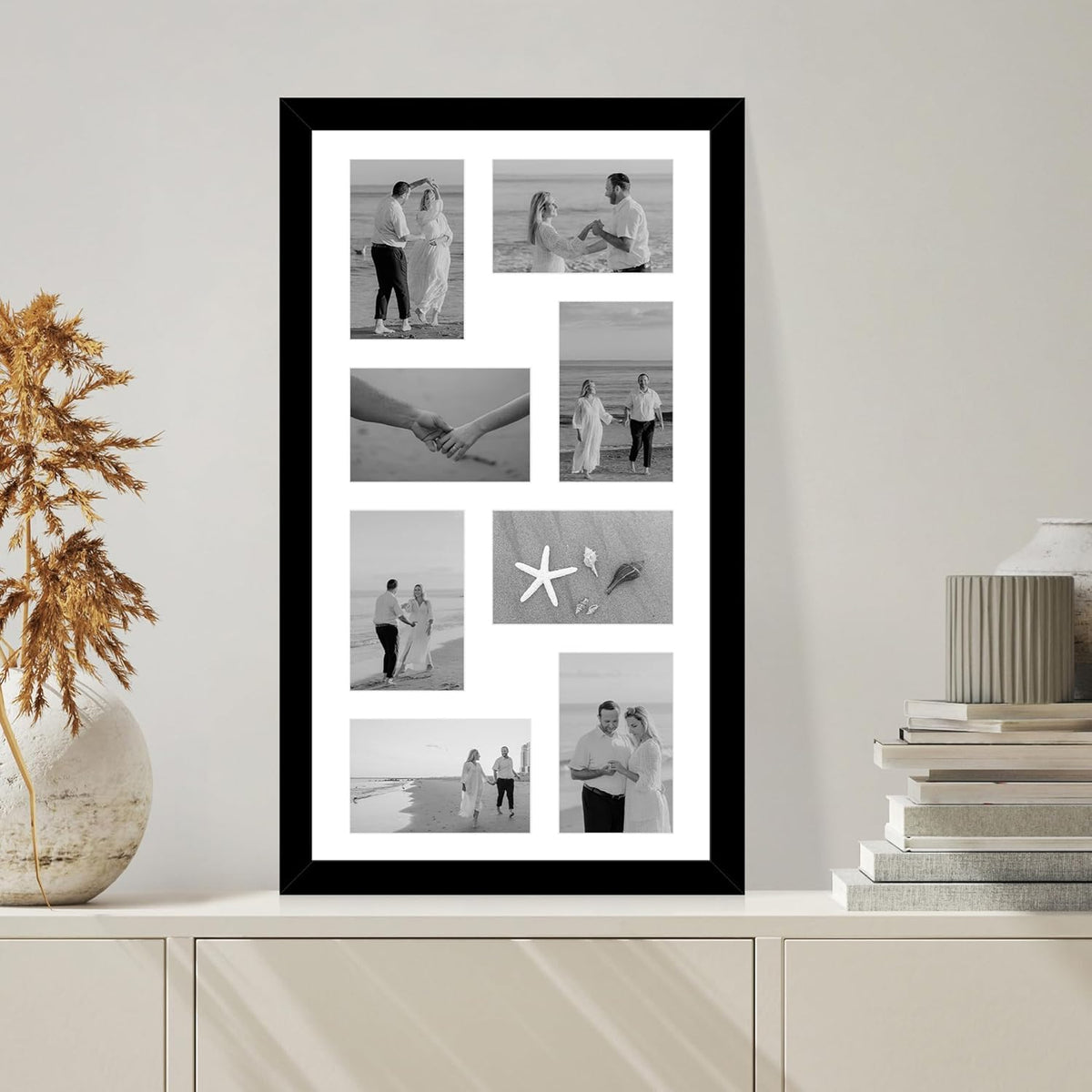 12x22 Picture Frame Set of 2, Black with Glass Collage Frame, Display Eight Opening 4x6 Photos With