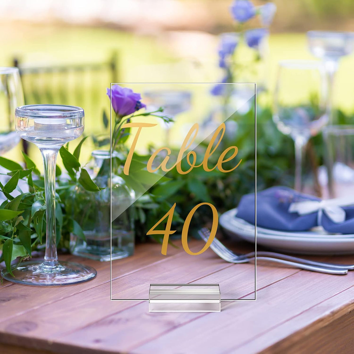 40 Pack Gold Acrylic Wedding Table Numbers 1-40 Clear Stand with Calligraphy Holders - 4 x 6 Inch