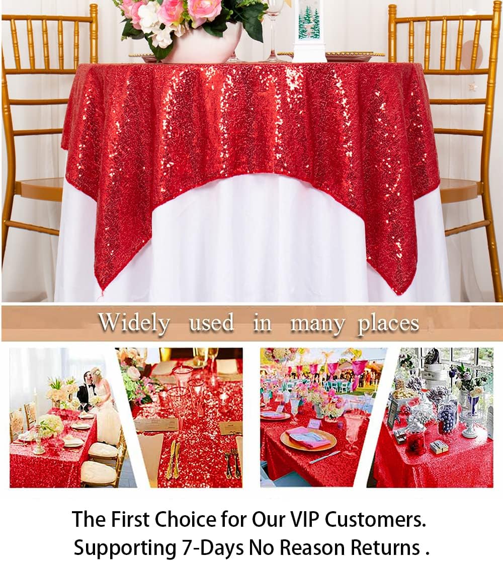 ShinyBeauty Small Tablecloth Square 36x36-Inch Red Sequin Tablecloth Glitter Table Cover Overlay