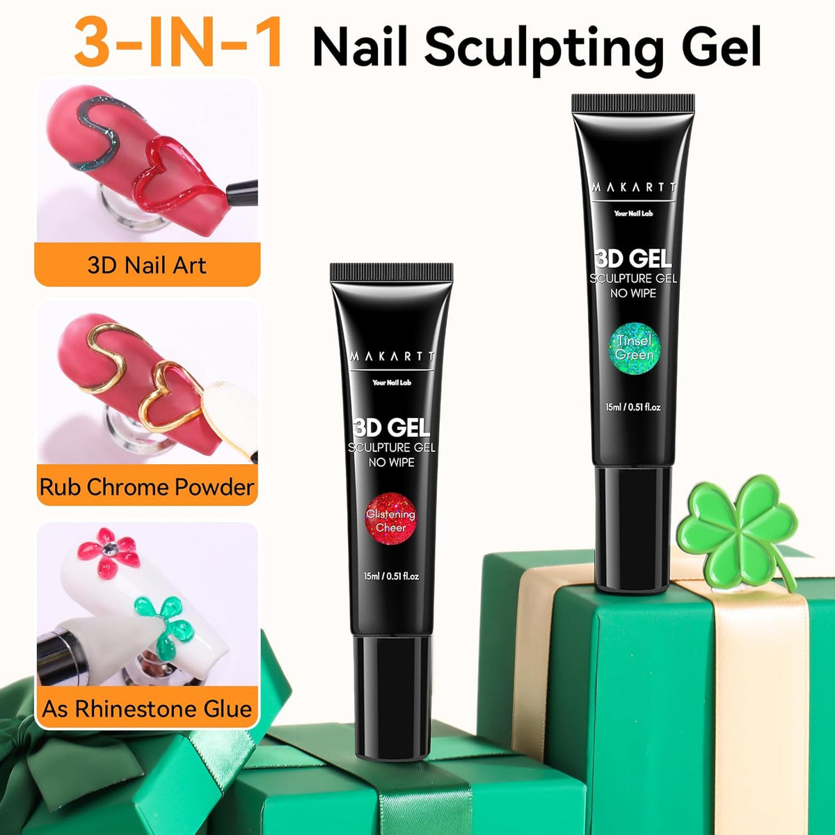 Makartt 3D Sculpting Gel for Nail Art Kit: 3D Nail Gel for Nail Art, 15ml No Wipe Polish for
