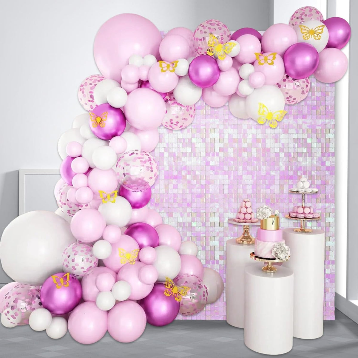12PCS Colorful Light Pink Shimmer Wall Backdrop, Square Sequin Photo Backdrops Panel, Glitter Wall